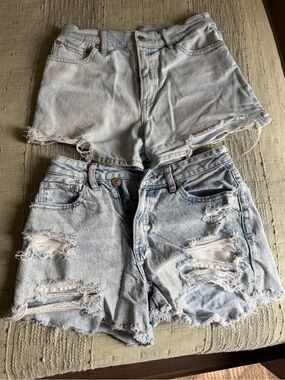 American Eagle Outfitters Light Blue Distressed Denim Shorts Duo